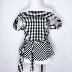 Express Black and White Gingham Off-Shoulder Top
